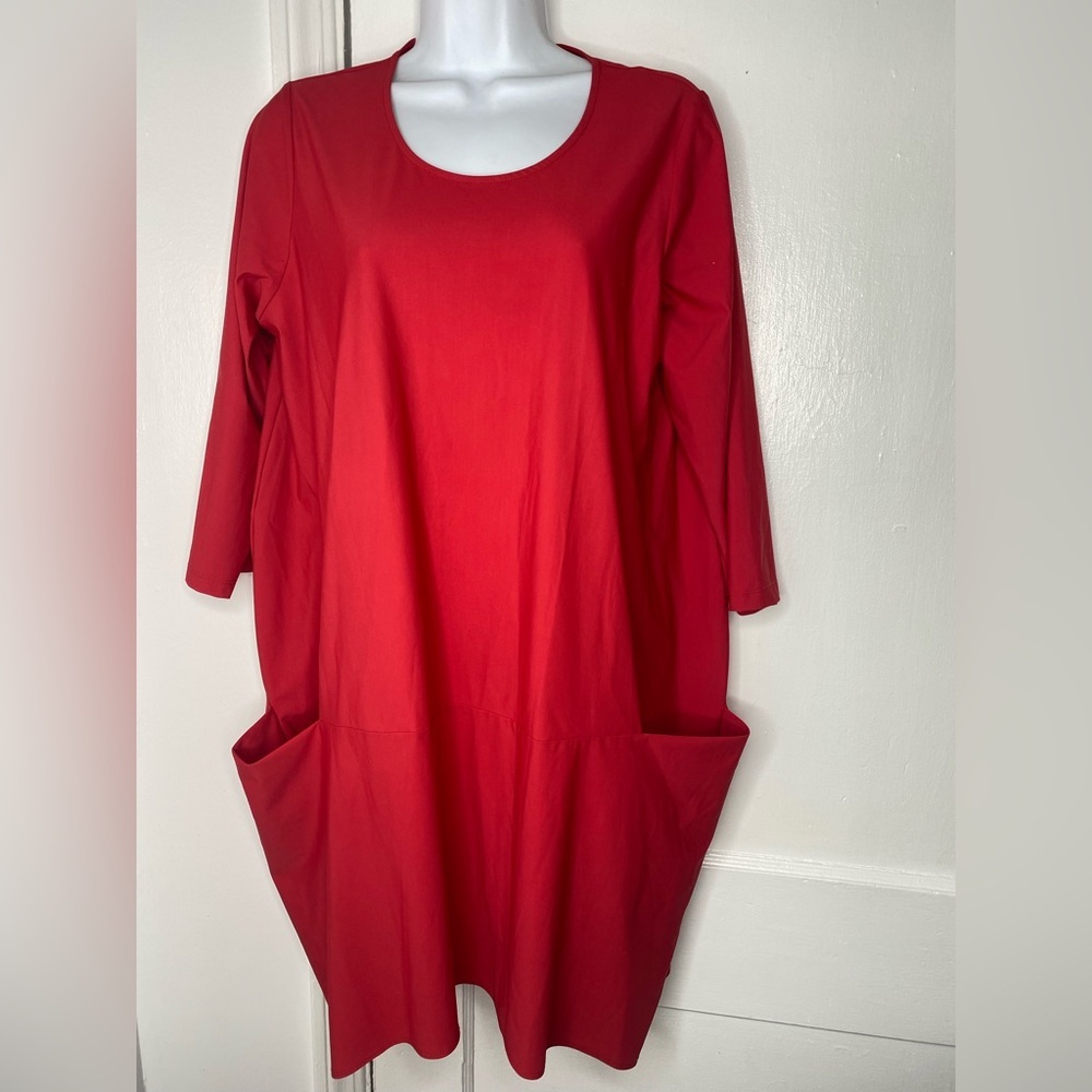 JASON Red Mid Length Sleeve Tunic Dress with Pockets